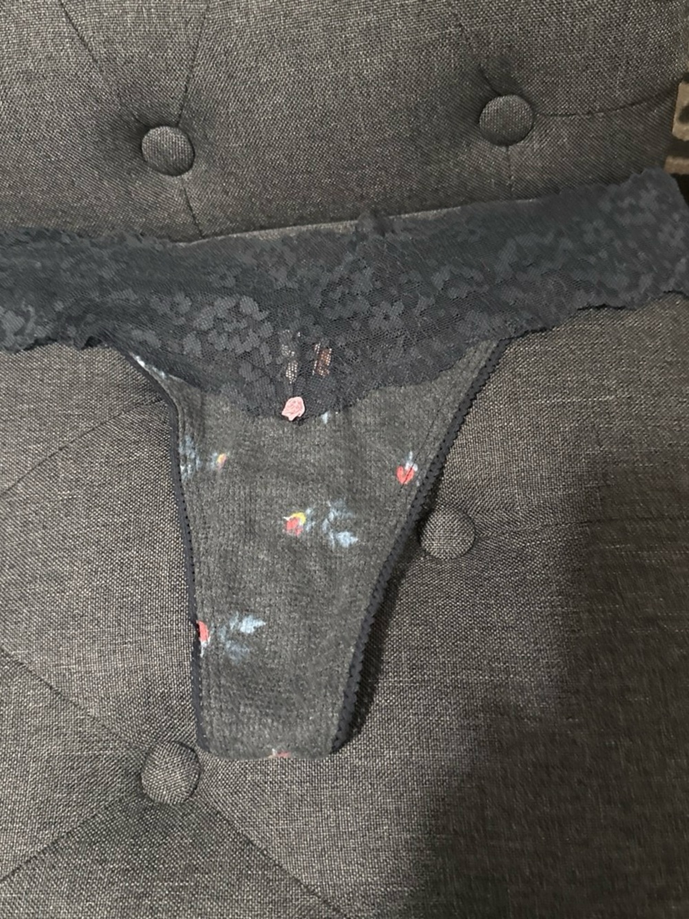 Victoria's Secret Black Floral Lace-Trim Thong